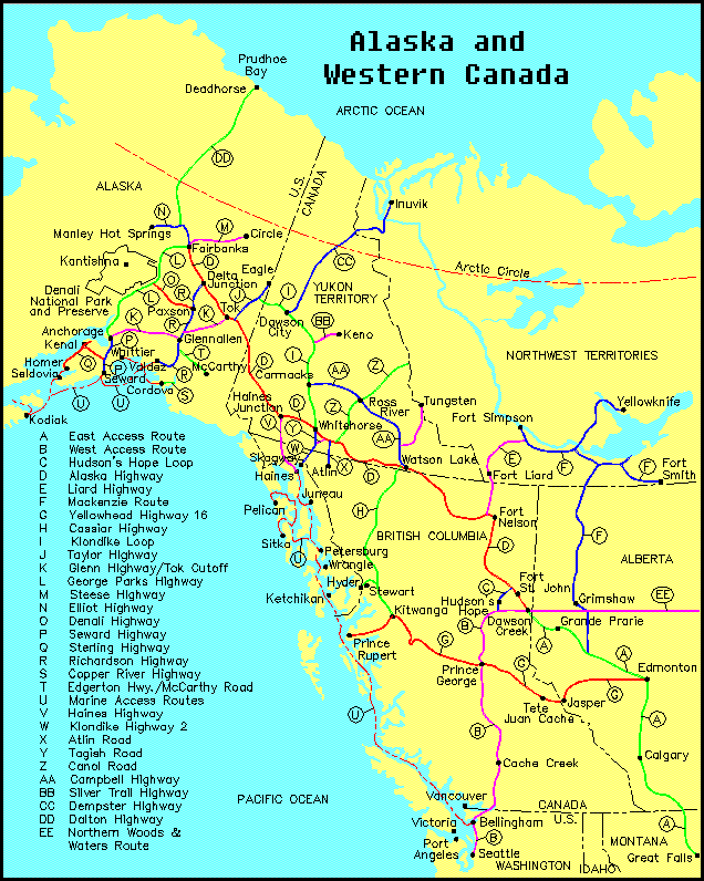 Alaska and Western Canada map