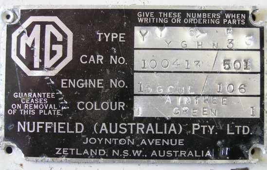 Nuffield AU number plate