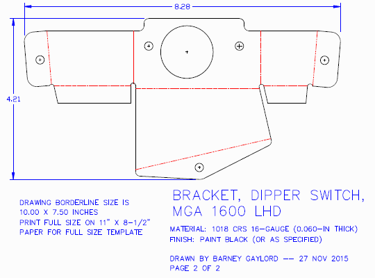Dipper switch bracket drawing for MGA 1600 LHD