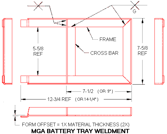 Battery tray frame weldment drawing