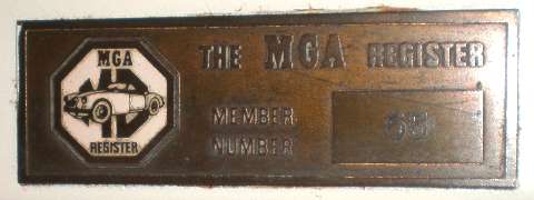 MGA Register dash plaque