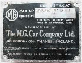 Later MGA 1500 Original ID plate