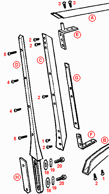 Windscreen frame and screws