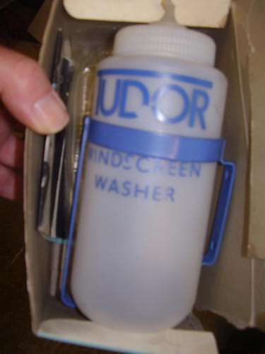 TUDOR Windscreen Washer Bottle STICKER Classic Car Blue Jaguar Screen Wash MG 